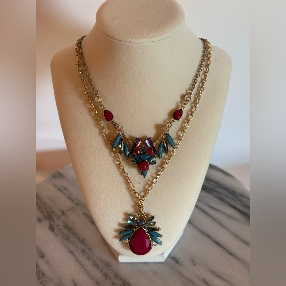 Bohemian Style Aztec Pattern Double Chain Necklace Colorful Fashion Jewelry